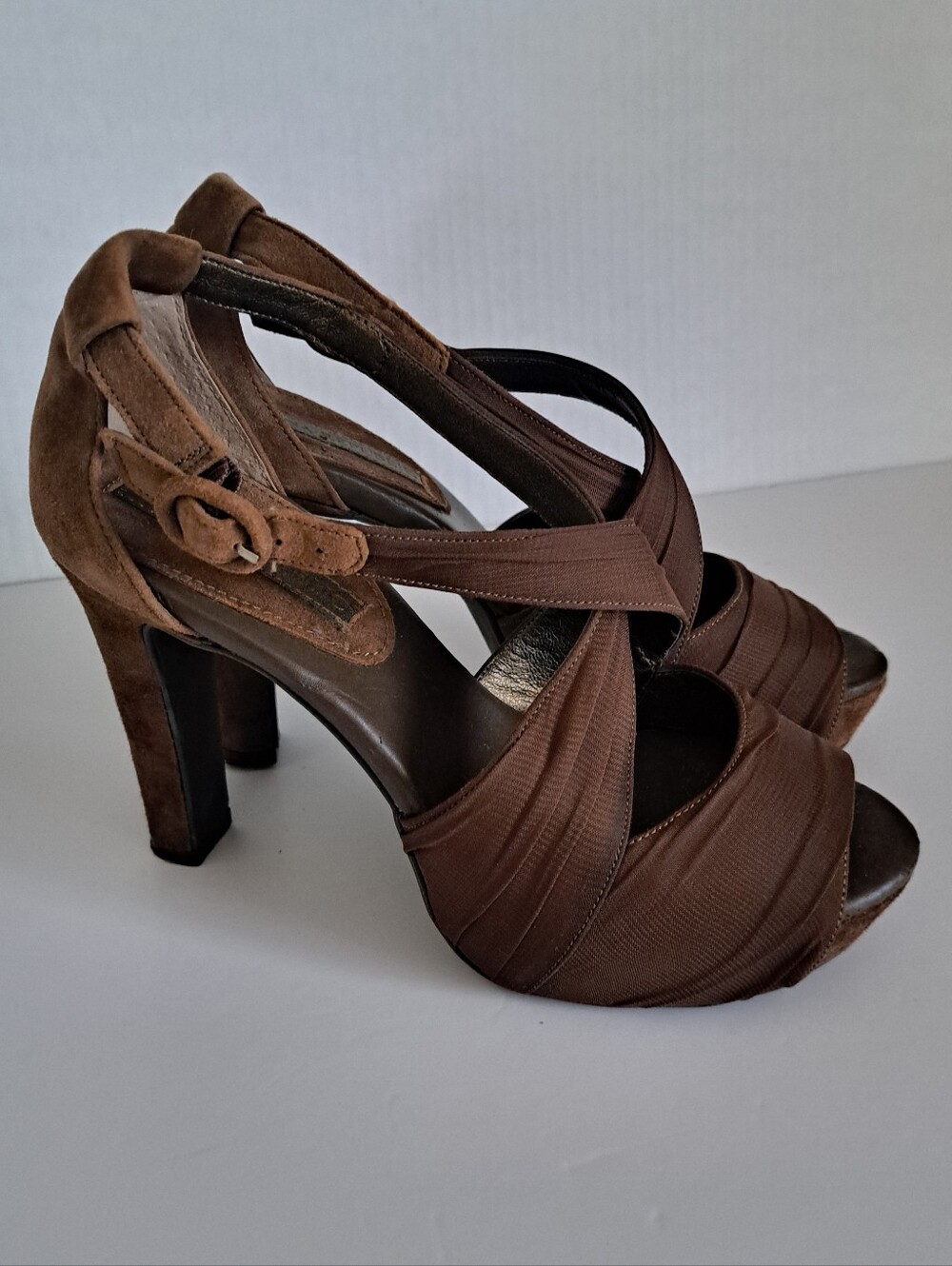 Banana Republic Brown Fabric & Suede Crisscross High Heel Sandals